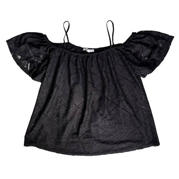 Charlotte Russe Off Shoulder Top Women's Small Black Lace Prairie Whimsygoth SEE - Picture 1 of 8